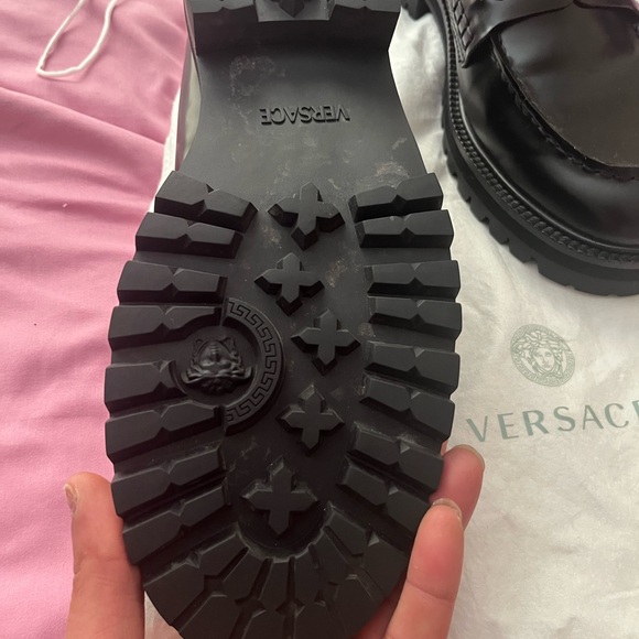 Versace Black Loafers with Gold Medusa Accent